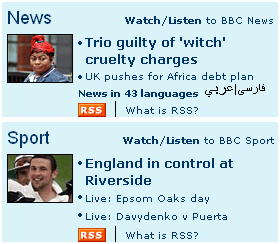 RSS icons on the BBC homepage