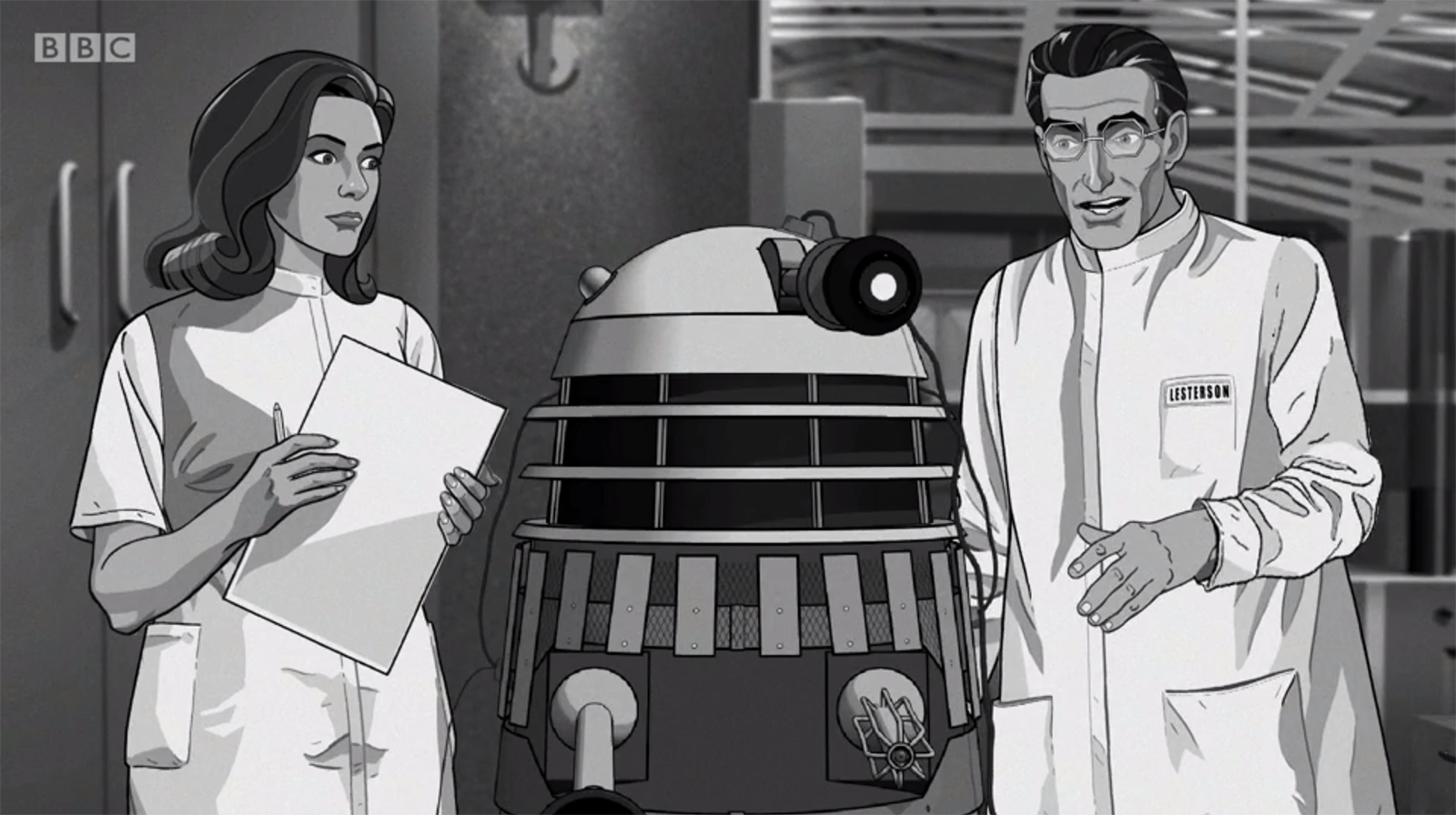 Janley and Lesterson in the animated ‘Power of the Daleks’