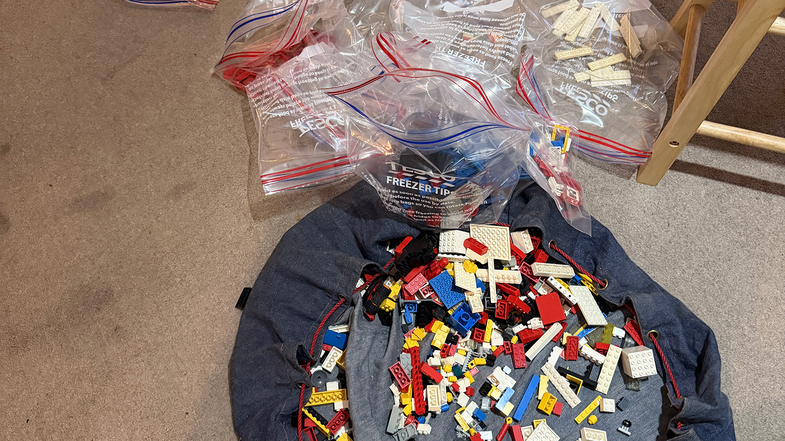 A large pile of 1970s and 1980s Lego pieces
